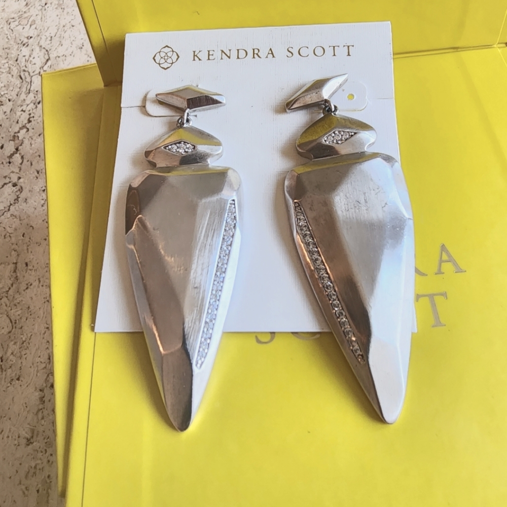 Kendra Scott Silver Arrow Head Statement Earrings